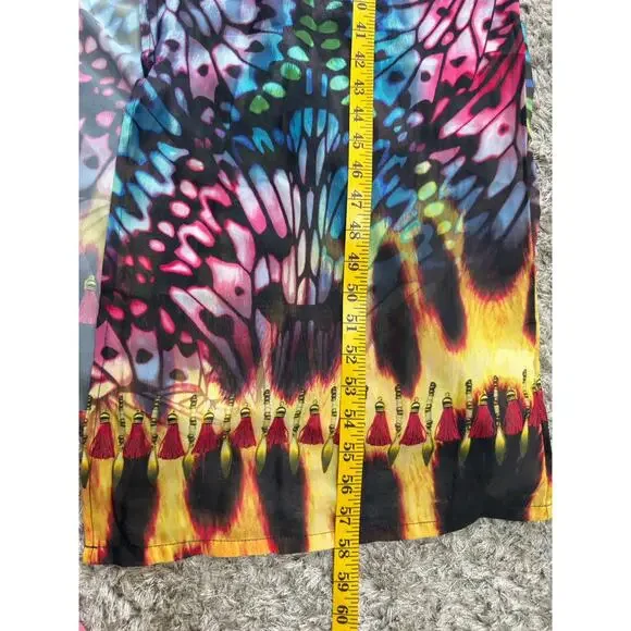 Boho Maxi Kimono Kaftan Women Leopard Butterfly Print Sheer Beaded Cover Up L/XL - Picture 13 of 16